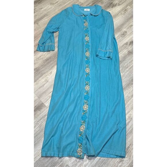 Vintage Katz Lounging Apparel robe/house coat  M/L‎ Blue Embroidered - Picture 1 of 7